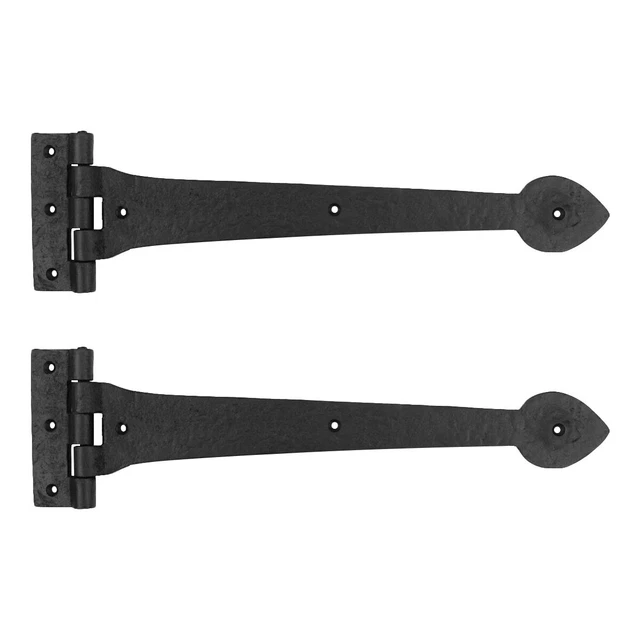 Black Door Gate Strap Hinges 15" L Wrought Iron Heart Tip Design Pack of 2