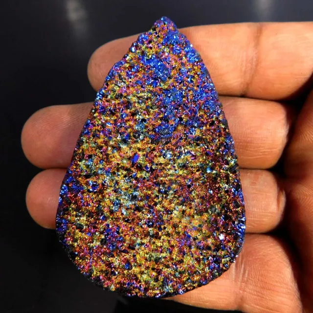 168.70Cts. Natural Rainbow Titanium Druzy Quartz Pear Cabochon Loose Gemstone