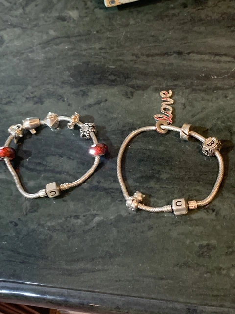 7" 2 Lot CHAMILIA Sterling 925 Silver BRACELET 11 CHARMS CRYSTAL Beads