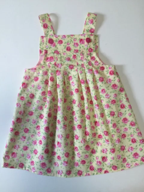 Baby/ toddler Pinafore Dress Yellow Pink floral 1-2 years Handmade New