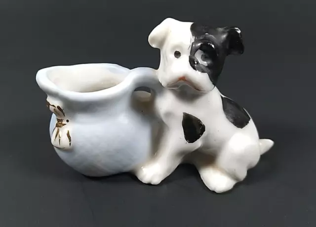 Occupied Japan White with Black Spots Dog & Water Pitcher Small Porcelain Figure