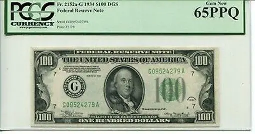 FR 2152a-G 1934 $100 Federal Reserve Note 65 PPQ GEM NEW