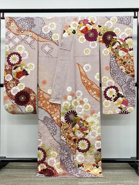 Furisode Japanese Kimono Kimono Gorgeous Embroidery Gold Long Sleeves 3