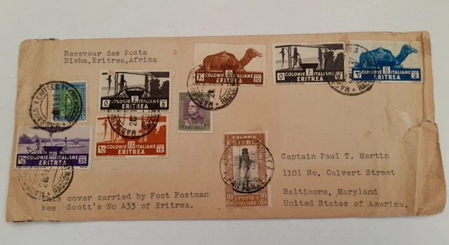Italy Eritrea 1935 Colonies Multifranked Cover to Baltimore, USA - Attractive