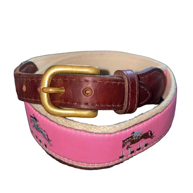 Dover Saddlery Equestrian Horse Ribbon Overlay belt with leather billets sz 28/L