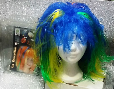 Carnevale Halloween Parrucca Multicolor Wig Pagliaccio Cosplay Base Blu