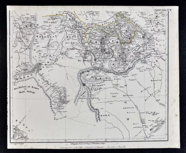 1847 Flemming Map - Northeast Africa - Darfur Sudan Chad Ethiopia Gondar Eritrea