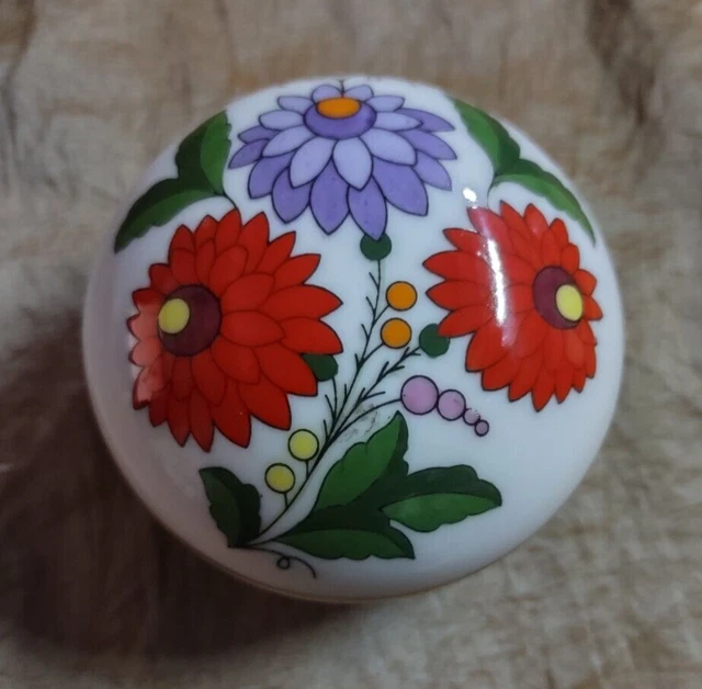 Kalocsa Porcelain Hand Painted Trinket  Jewelry Box 2.75 w x 2.00 t