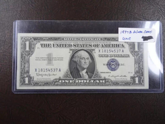 1957-B One Dollar Silver Certificate Uncirculated $1 Blue Seal - US Paper Money