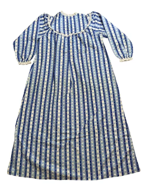 LL BEAN LANZ 90s Long Flannel Nightgown Cottage Blue Snow Moose Granny ...