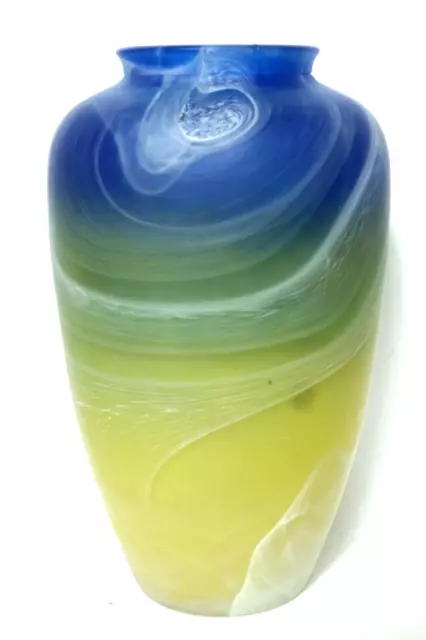 Schwere gelb blaue Glasvase Vasen Designervase Glas Vase 20cm Blumenvase 970gr.