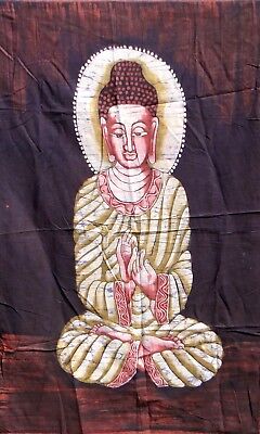 Bouddha Tenture murale Batik Fait main Bouddhisme Coton Nepal Yoga Boho Inde G9