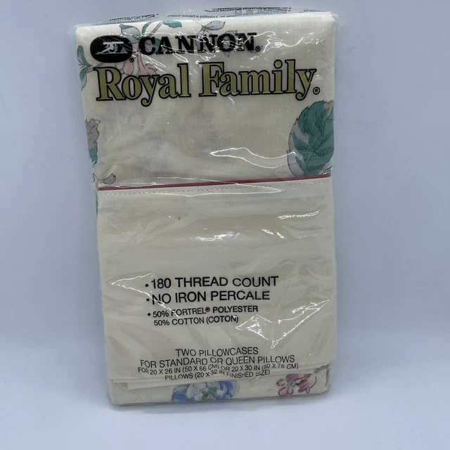 Cannon Vintage Pair Pillowcases Cream Multi Floral Royal Family Easy Care NEW