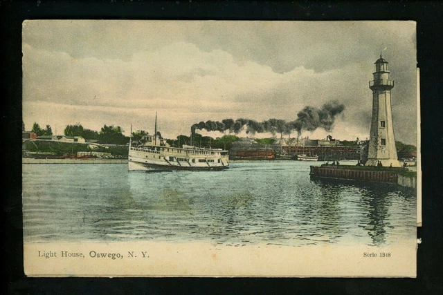 Novelty vintage postcard Light House, Oswego, New York NY w/ pull out views