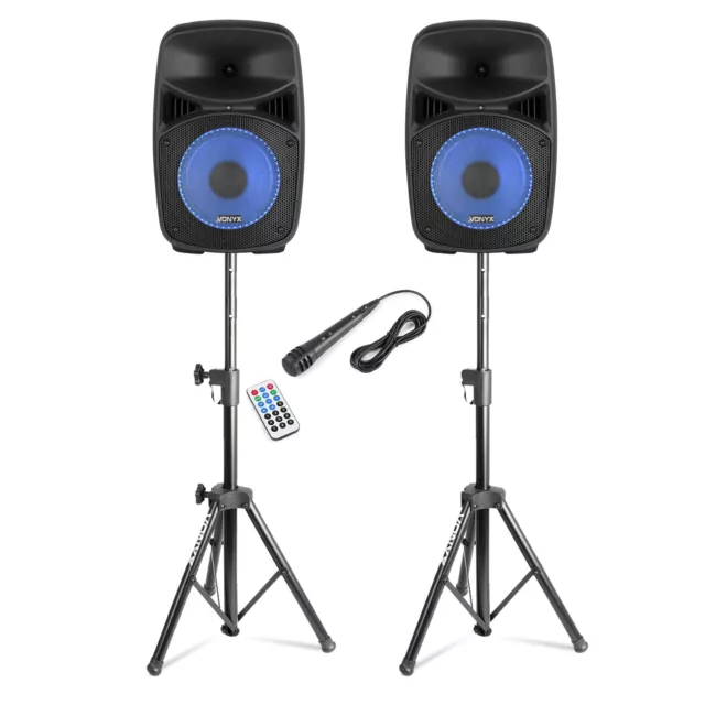Vonyx VPS082A 8" Active Bluetooth Disco Speakers DJ PA System 400W with Stands