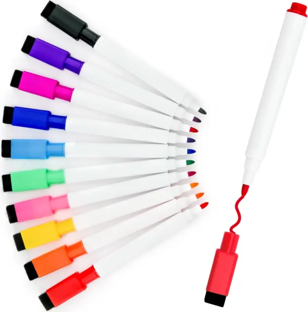 YUNAI Whiteboard Marker Pens with 10 Assorted Colours, 10 PCS Dry Wipe Fine Tip