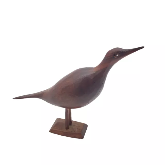 Primitive Carved Solid Wood Bird Figurine Century Modern Sandpiper Vintage 5"