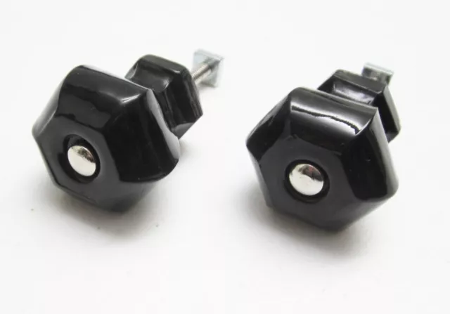 Set 2 Antique Vintage BLACK GLASS Dresser Drawer Cabinet KNOBS Pulls w/ Hardware
