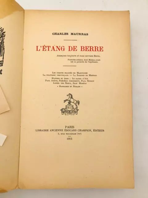 L'étang de Berre - Charles Maurras - 1915