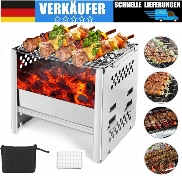 BBQ Holzkohle  Klappgrill Standgrill Tragbar Camping Schaschlik Grill Edelstahl