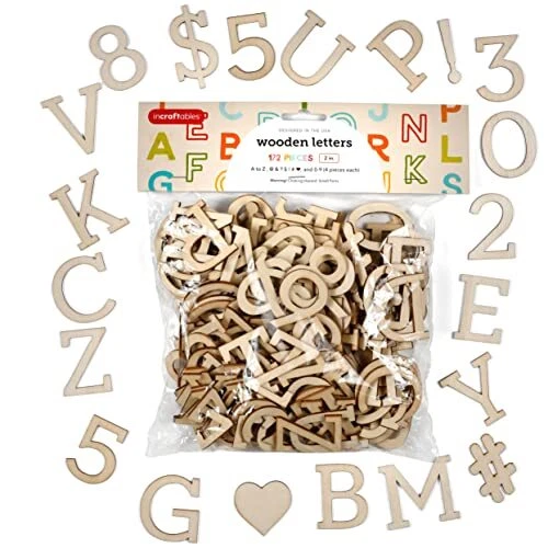 Wooden Letters for Crafts (2 inch Big). A-Z Alphabet Unfinished Wood Numbers