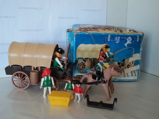 PLAYMOBIL Vintage 3278-A – Chariot Western Bâché Colons, 1983, Set Complet Avec Boîte