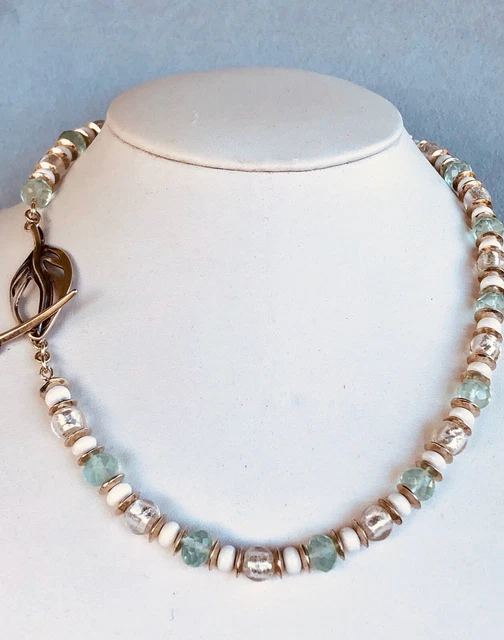 Necklace Murano Glass White  Magnasite Sterling 18” Long