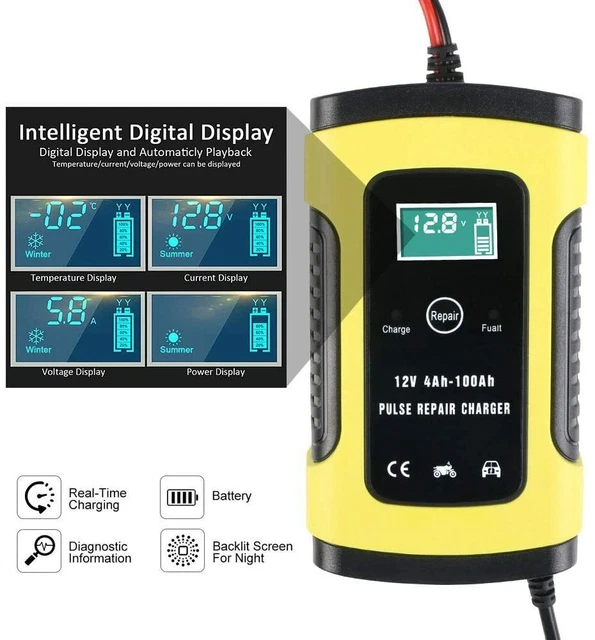 Chargeur de batterie intelligent 12V 6A voiture Auto Moto Camion Automatique LCD 3