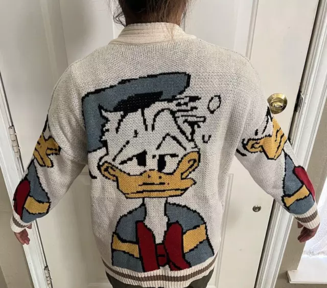 Women’s Knit Cardigan Sweater Donald Duck with Pockets Size M