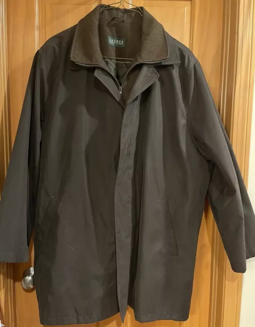 Ralph Lauren Mens Raincoat Trench Coat Quilted Liner 54R Mid Length Dry Cleaned