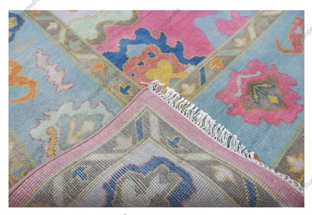 Hand Knotted Abstract Pink Oushak Rug Floral Woolen Carpet For Living, Bed Room 3