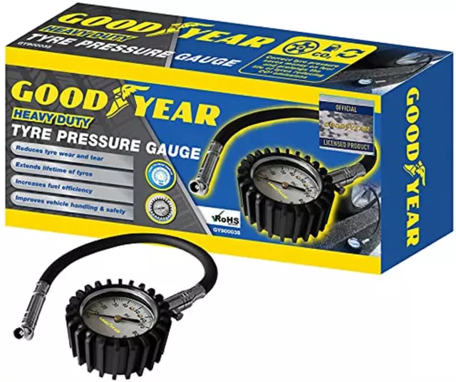 Goodyear Professional Heavy Duty Car Tyre Pressure Gauge with Rubber Hose and Ea