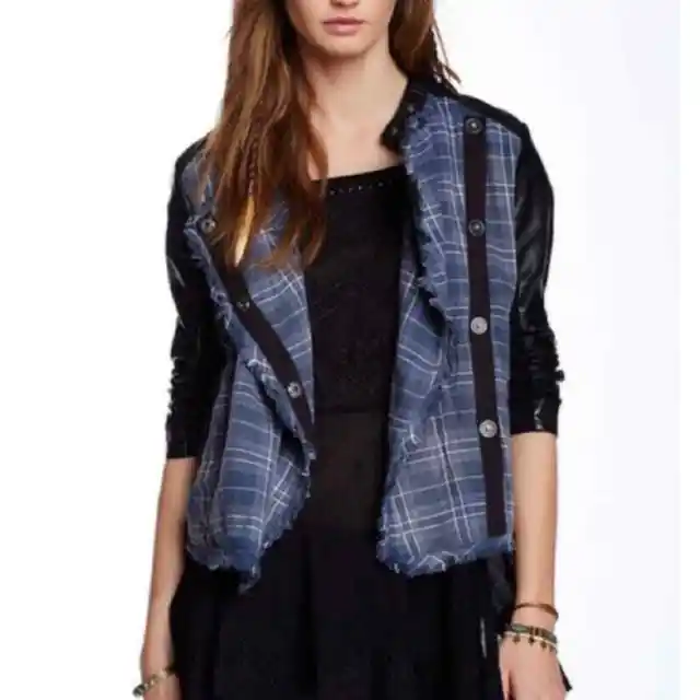 Free People Plaid and Faux Leather Jacket Size XS