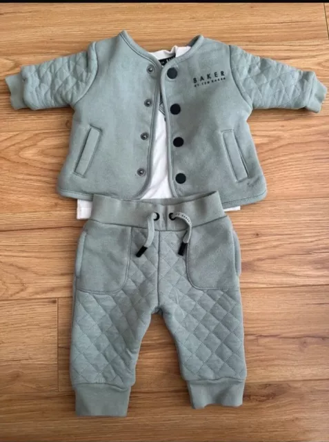 Ted Baker Baby Boys Sage Green Soft Cotton Tracksuit Set Newborn Immaculate
