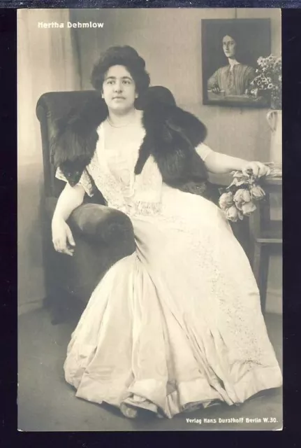 RPPC VTG Real Photo Postcard, Antique, Mertha Dehmlow, Woman in Animal Stole Fur