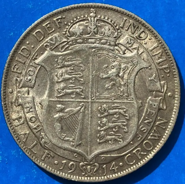 GB 1914 KING GEORGE V. SILVER HALF CROWN COIN, IN  VERY FINE GRADE. 32mm.