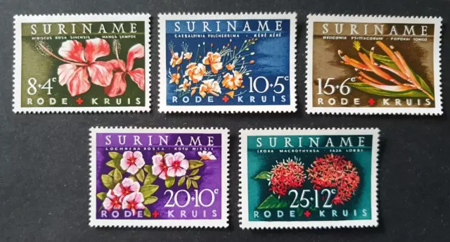 1962 Suriname Netherlands Set Red Cross Croix Rouge Flowers Fleurs Vf Mnh