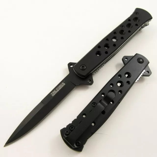 SPRING-ASSIST FOLDING POCKET KNIFE | Tac-Force Black Stiletto Blade Tactical EDC