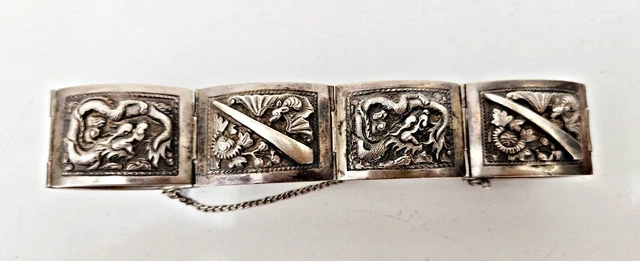 Bracelet En Argent Massif Avec Poinçon Crabe - Bijou Vintage Occasion