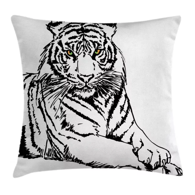 Safari Throw Pillow Cushion Cover Sketch of Tiger African
