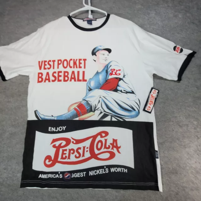 Vintage Pepsi Cola Shrit Mens Large White Baseball Ves Pocket Short Sleeve