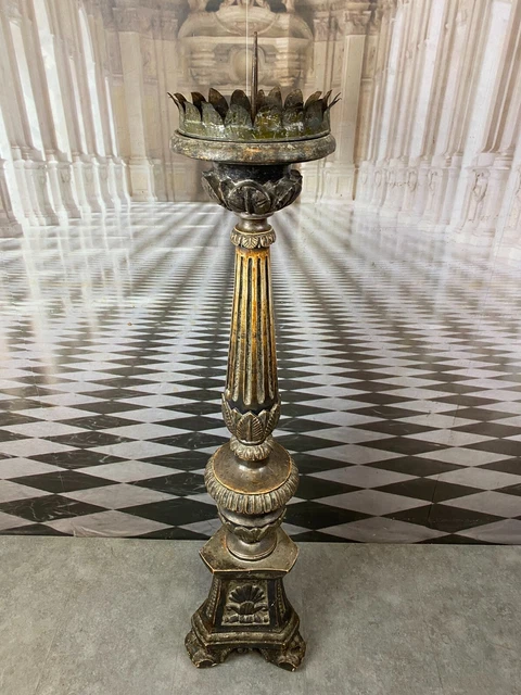 SEHR GROSSER BAROCK KERZENLEUCHTER ALTARLEUCHTER HOLZ SILBER GEFASST 118cm