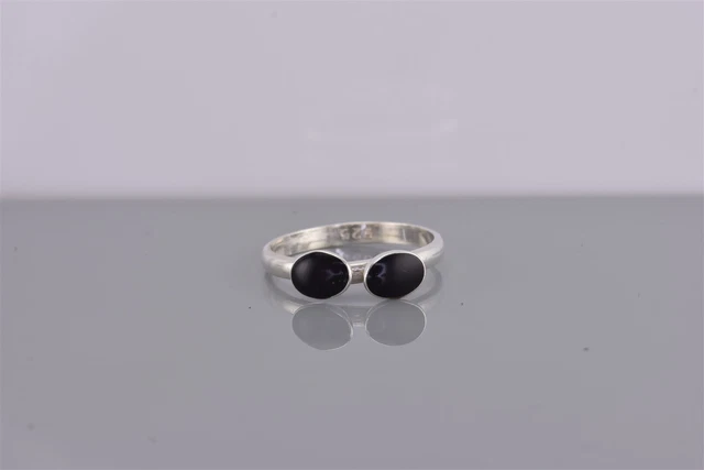 Sterling Silver Double Black Oval Band Ring 925 Sz: 7.5