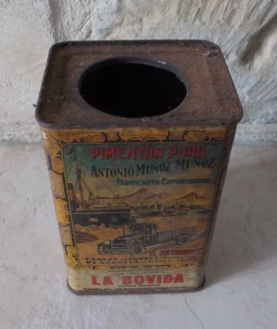 Antique chilli peppers tin box spices LA BOVIDA french France Spain vintage old