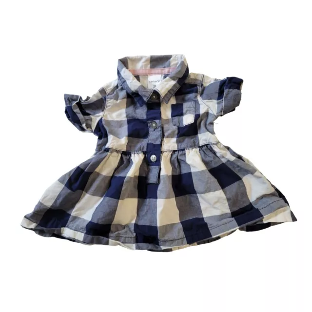 Carters Blue White check little girl infant 3 month short sleeve shirt dress