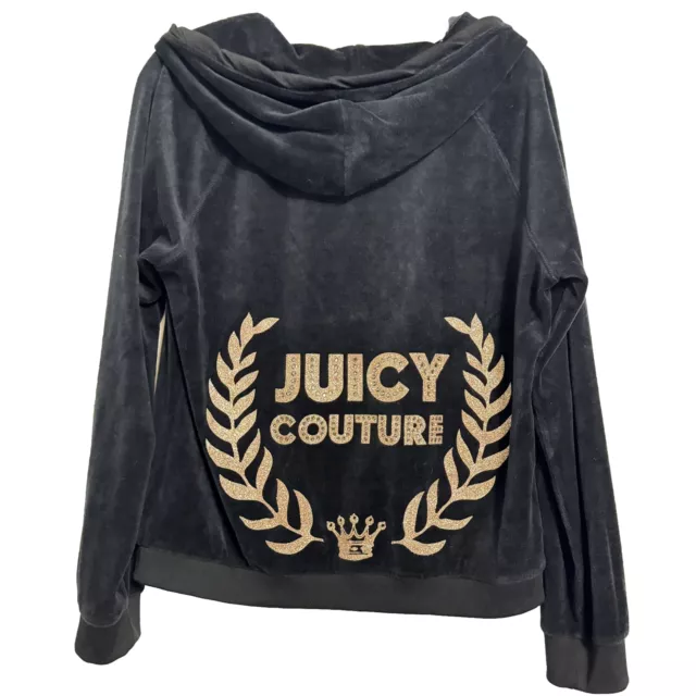 Juicy Couture Velour Bling Hoodie Y2K Black Extra Large XL *Flawed*