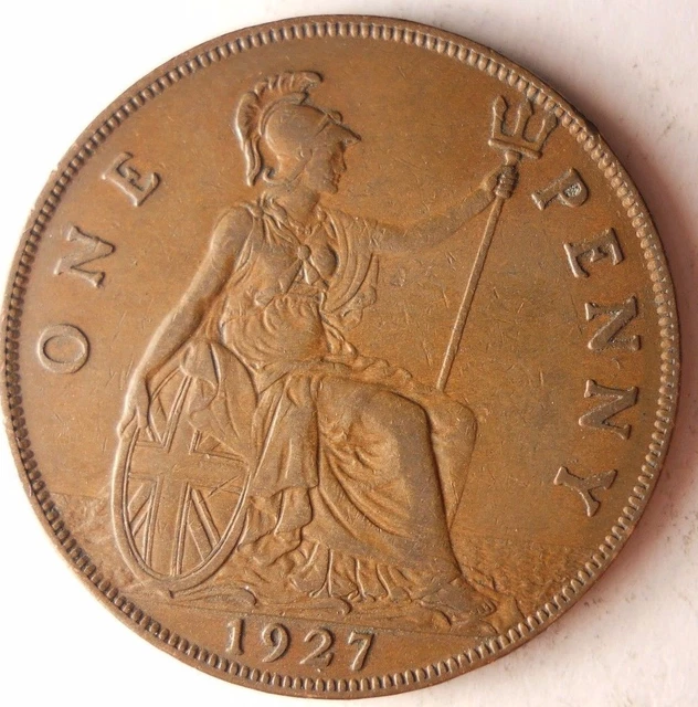 1927 GREAT BRITAIN PENNY - Excellent Vintage Coin - Britain Bin #5