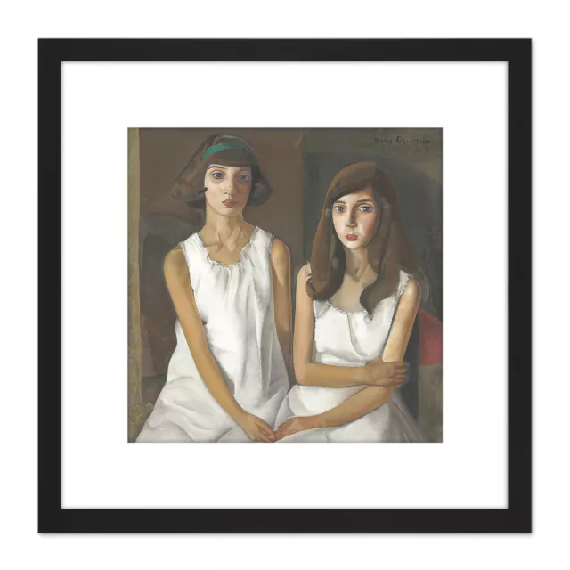 Grigoriev Two Girls White Dresses Painting Square Framed Wall Art 8X8 In