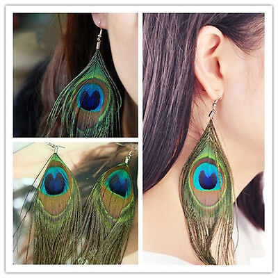 Hot Sell Fashion Cute Lady Peacock Feather Earrings Dangle Style Studs Earrings