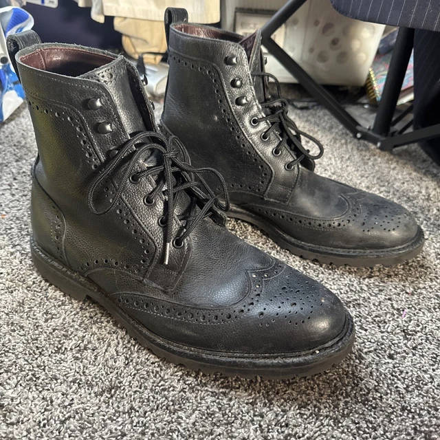 ALLEN EDMONDS MEN’S Long Branch Black Pebbled Leather Wingtip Boots 11. ...